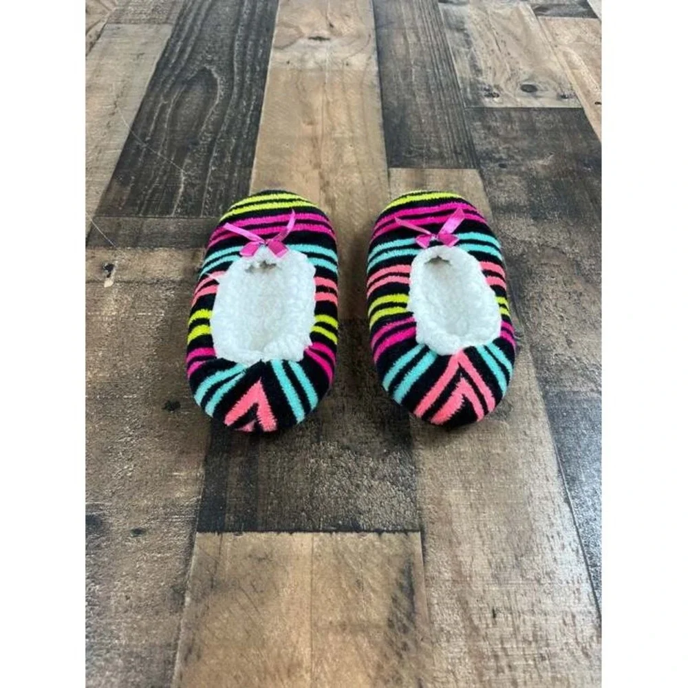 Striped Multi-Color Slipper Socks Girls Multicolor Pre-Owned Neon Non-Slip Bow